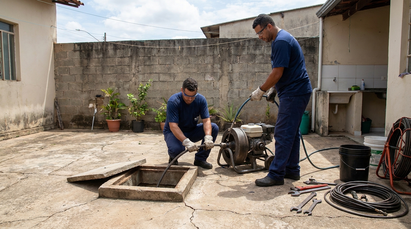 Desentupimento de esgoto residencial em Belo Horizonte‑MG