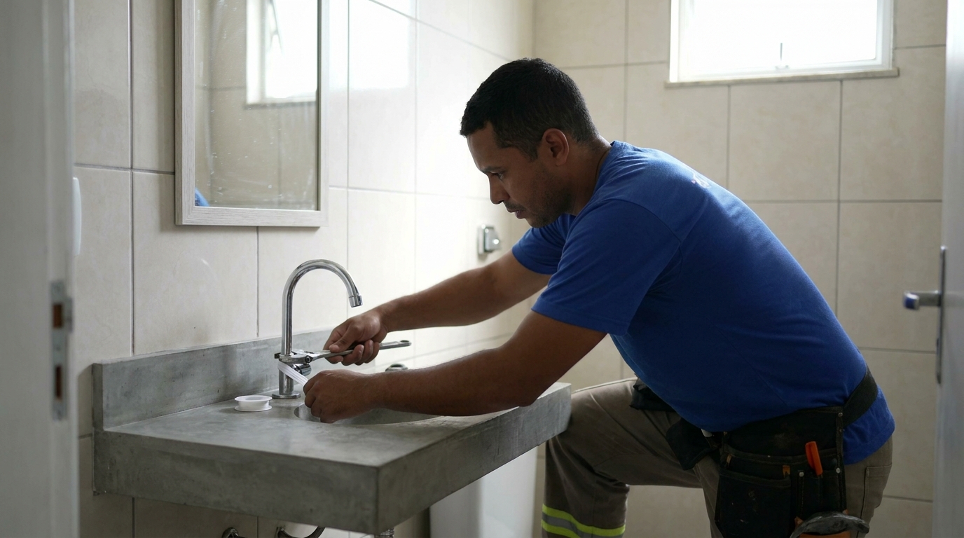 Encanador instalando torneira em Belo Horizonte‑MG